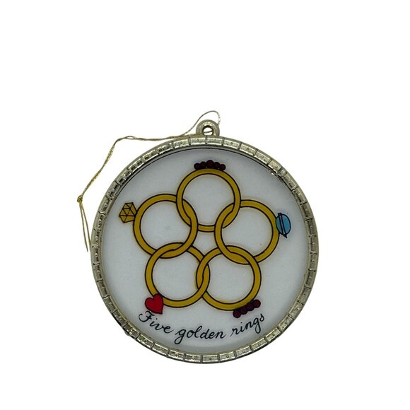 Stained Glass Christmas Ornament Round Silver Frame 12 Days Of Christmas Decor - Picture 4 of 4